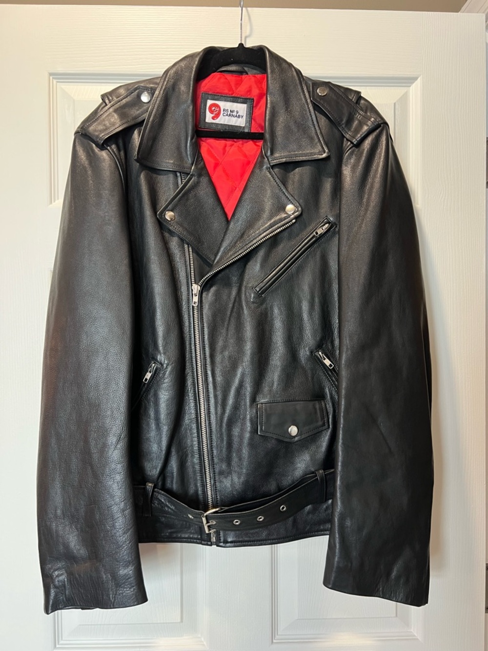 Men's Leather Jacket with Red Quilted Lining - Rolling Stones - Picture 2 of 9